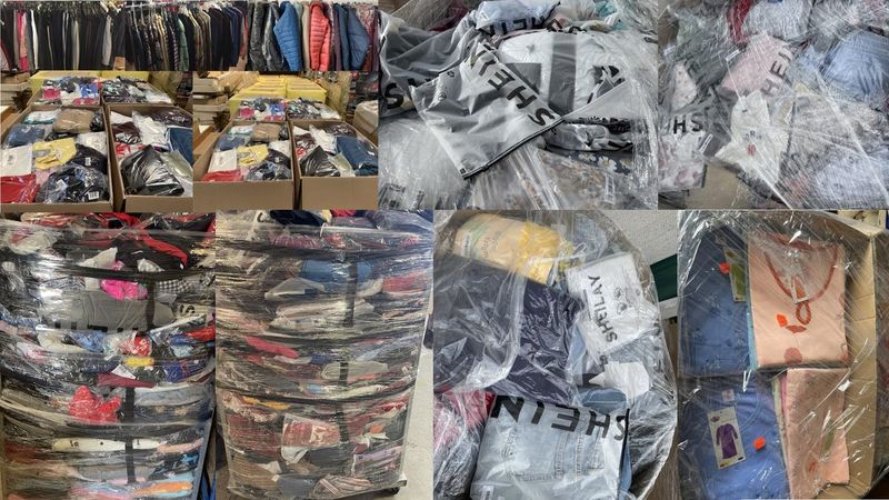 Textile surplus stock on pallets